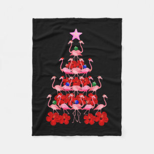 Santa Pink Flamingo Christmas Tree Fleece Blanket