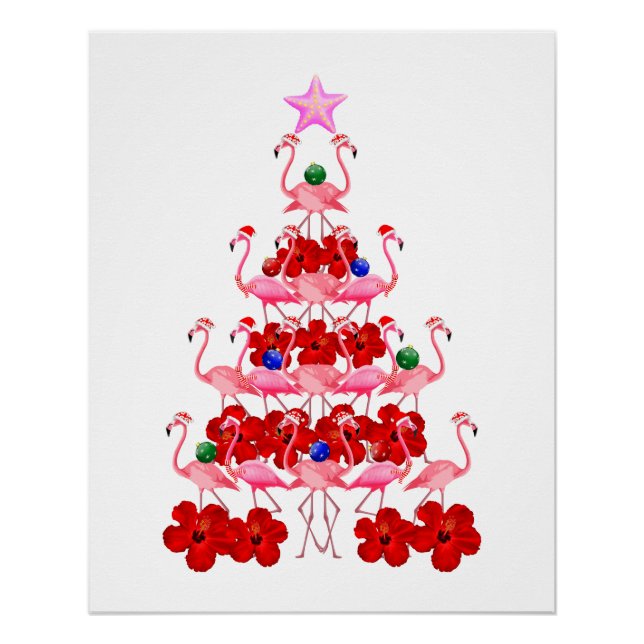 Santa Pink Flamingo Christmas Tree Poster (Front)
