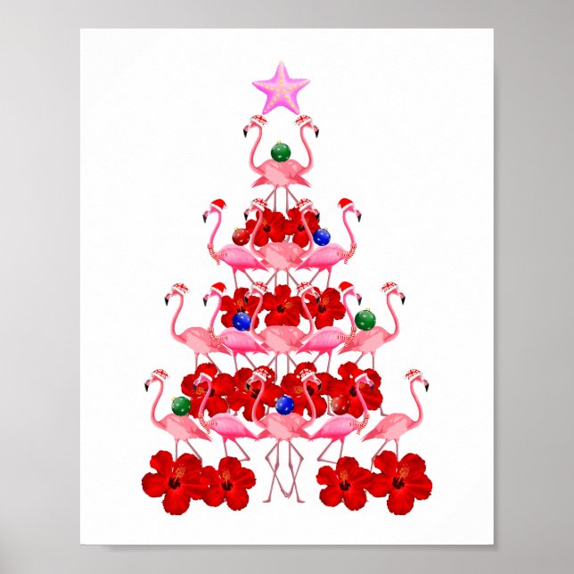 Santa Pink Flamingo Christmas Tree Poster (Front)