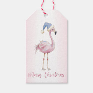 Santa Pink Flamingo Merry Christmas Gift Tag