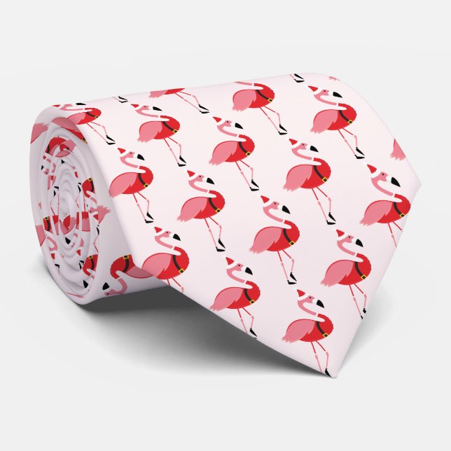 Santa Pink Flamingo Novelty Christmas Tie (Rolled)