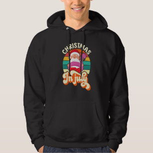 Santa Pink Flamingo Retro Christmas In July Summer Hoodie