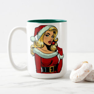 Santa Pinup: Pop Art Glam Two-Tone Coffee Mug