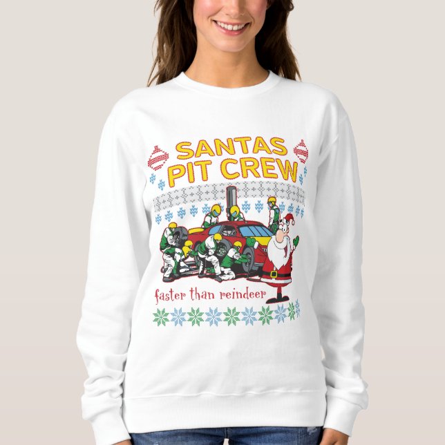 Santa Pit Crew Race Car Ugly Christmas Sweater (Front)
