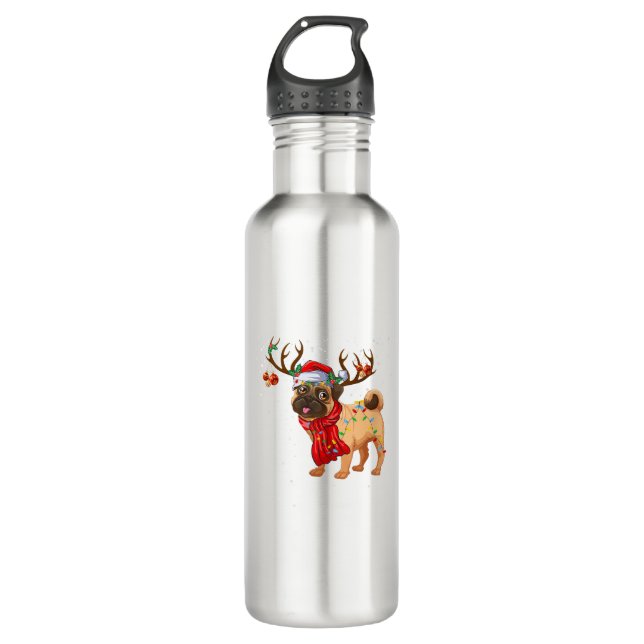 Santa Pitbull Christmas Tree Light Pajama Dog X-ma 710 Ml Water Bottle (Front)