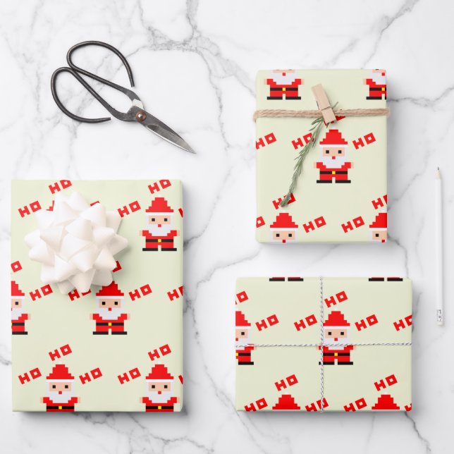 Santa Pixel Art 3 Wrapping Paper Sheet (Front)