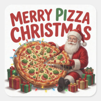 Santa Pizza Christmas Holiday Dinner Celebration Square Sticker
