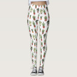Santa Plants Houseplant Christmas Pattern Leggings<br><div class="desc">Pattern with illustrations of potted plants including aloe,  cactus,  and palm decorated with Christmas decorations including 
ornaments,  bows,  santa hat,  and lights,  and stars.</div>