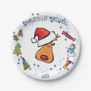 Santa Plate 1 st Christmas Doodle art design