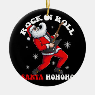 santa play guitar rock and rol ceramic ornament