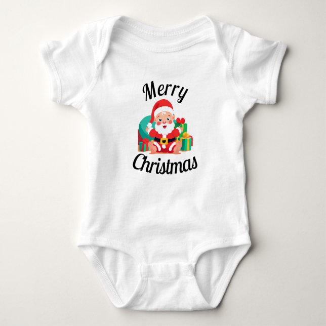 Santa Playful Merry Christmas One Piece Bodysuit (Front)