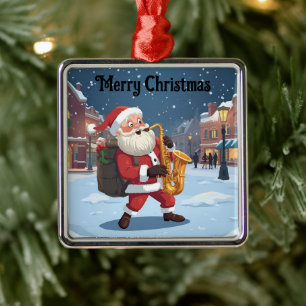 Santa playing a saxophone Christmas Ornament