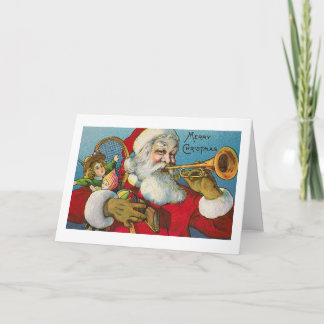 "Santa Playing a Trumpet" Christmas Card