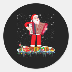 Santa Playing Accordion Christmas Accordion Instru Classic Round Sticker