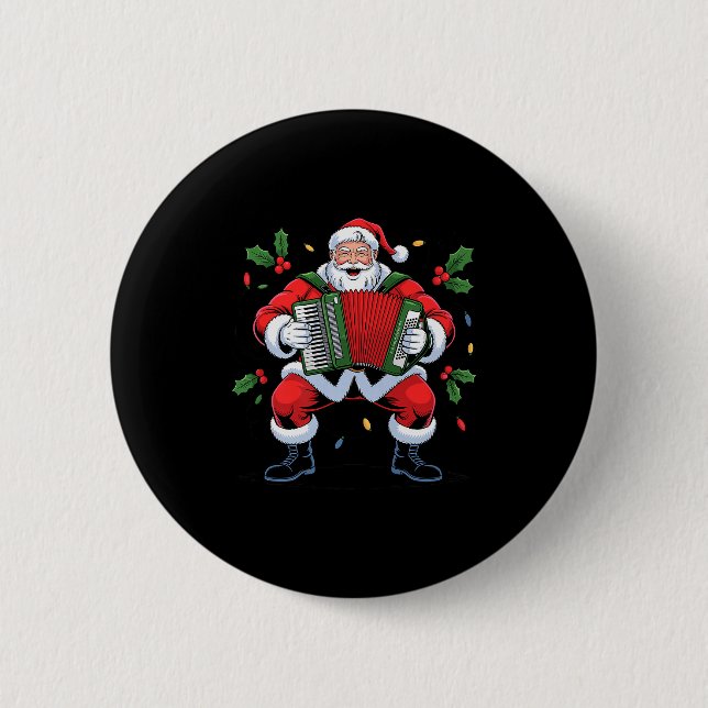 Santa Playing Accordion Funny Holiday Christmas Xm 6 Cm Round Badge (Front)