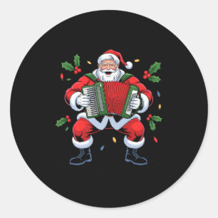 Santa Playing Accordion Funny Holiday Christmas Xm Classic Round Sticker