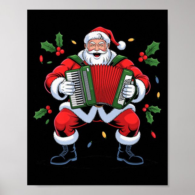 Santa Playing Accordion Funny Holiday Christmas Xm Poster (Front)