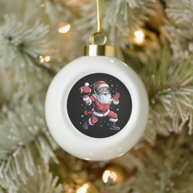 Santa Playing American Football Christmas  Ceramic Ball Christmas Ornament (Tree)