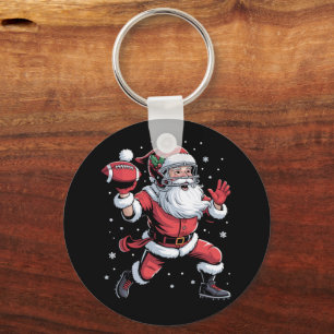 Santa Playing American Football Christmas  Key Ring