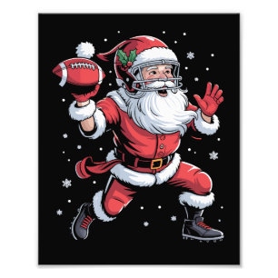 Santa Playing American Football Christmas Photo Print