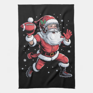 Santa Playing American Football Christmas Tea Towel