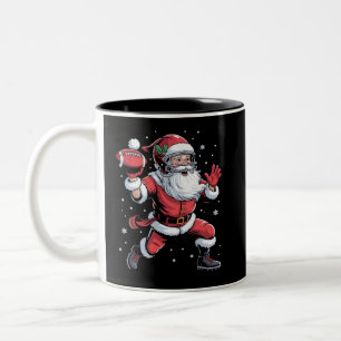 Santa Playing American Football Christmas  Two-Tone Coffee Mug