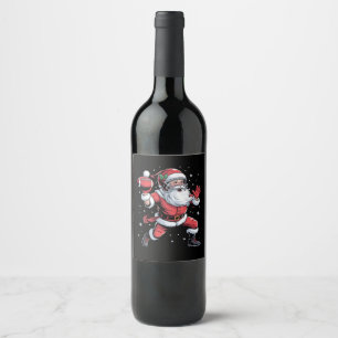 Santa Playing American Football Christmas  Wine Label