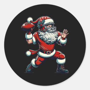 Santa Playing American Football Christmas Women Me Classic Round Sticker