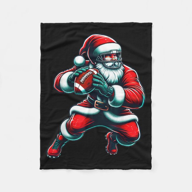 Santa Playing American Football Christmas Women Me Fleece Blanket (Front)