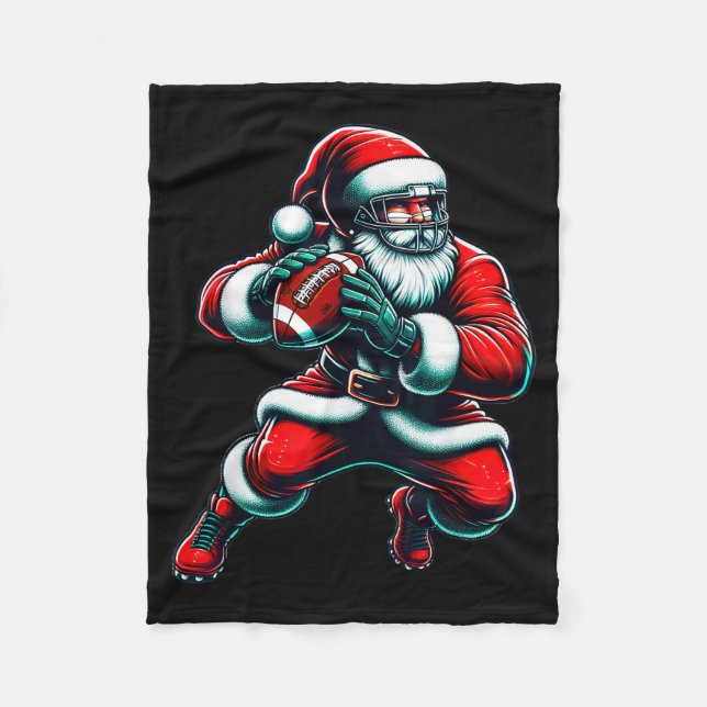 Santa Playing American Football Christmas Women Me Fleece Blanket (Front)