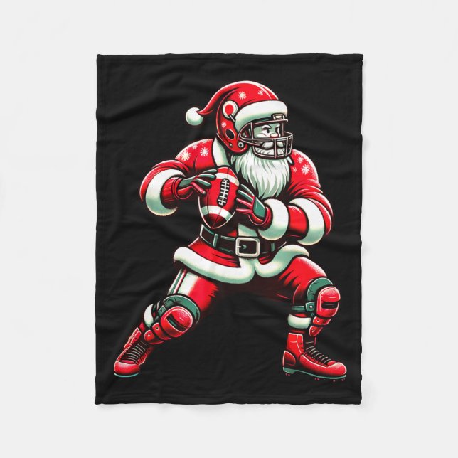 Santa Playing American Football Christmas Women Me Fleece Blanket (Front)
