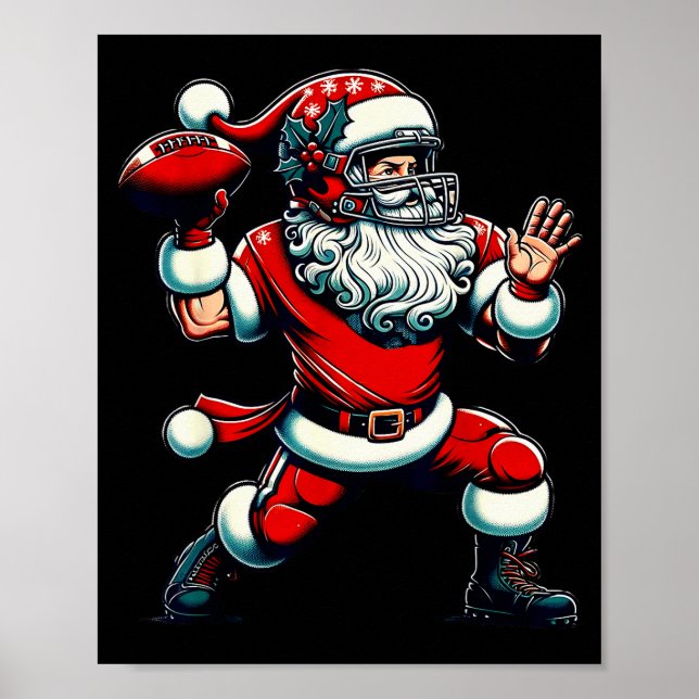 Santa Playing American Football Christmas Women Me Poster (Front)