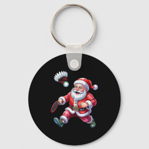 Santa Playing Badminton Funny Christmas Sport Love Key Ring