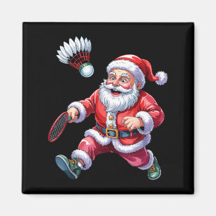 Santa Playing Badminton Funny Christmas Sport Love Magnet