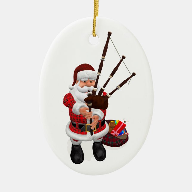 Santa Playing Bagpipes Ceramic Ornament (Front)