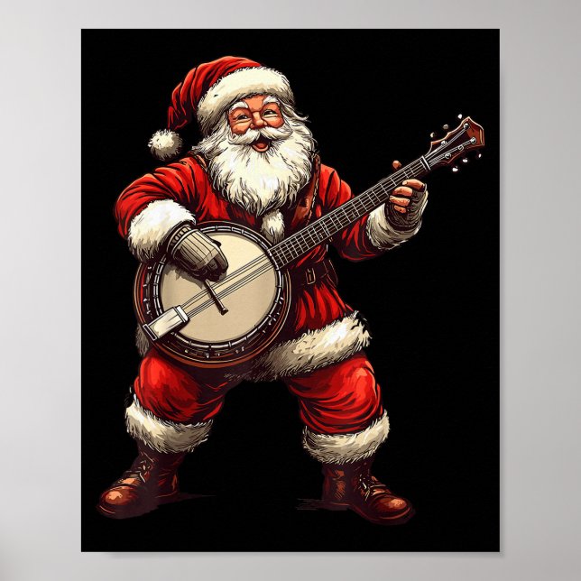 Santa Playing Banjo Funny Banjo Player Bluegr Chri Poster (Front)
