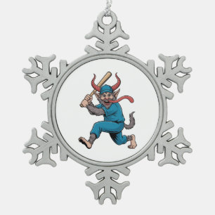Santa Playing Baseball Christmas Baseball Player Snowflake Pewter Christmas Ornament