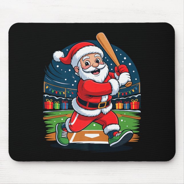 Santa Playing Baseball Funny Holiday Christmas Xma Mouse Pad (Front)