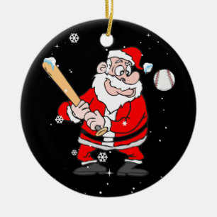 Santa Playing Baseball Pajama Shirt Baseball Ceramic Ornament
