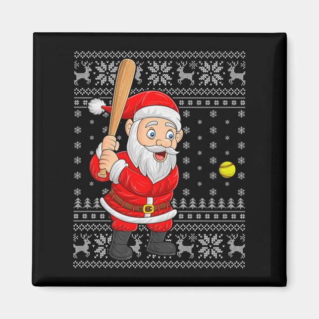 Santa Playing Baseball Softball Ugly Christmas Swe Magnet (Front)