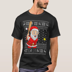 Santa Playing Baseball Softball Ugly Christmas Swe T-Shirt