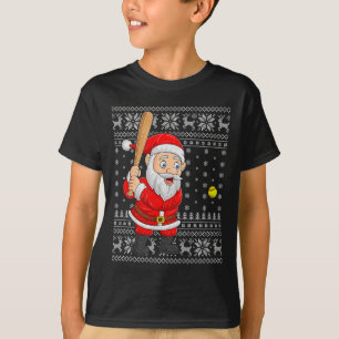 Santa Playing Baseball Softball Ugly Christmas Swe T-Shirt