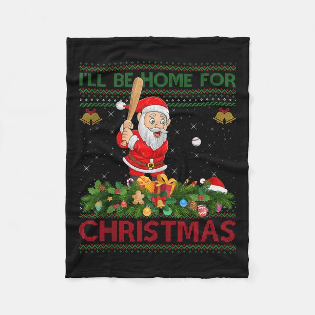 Santa Playing Baseball Ugly Xmas Sweater Style Chr Fleece Blanket (Front)