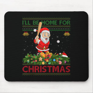 Santa Playing Baseball Ugly Xmas Sweater Style Chr Mouse Pad