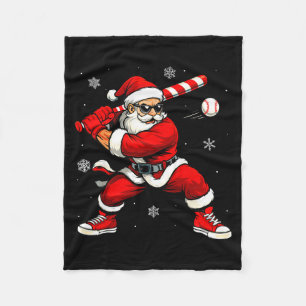 Santa Playing Baseball Xmas Funny Christmas Baseba Fleece Blanket