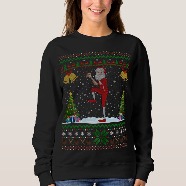 Santa Playing Baseball Xmas Gift Ugly Baseball Chr Sweatshirt (Front)