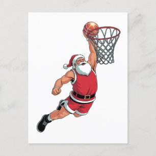Santa Playing Basketball Christmas Sport Lovers  Invitation Postcard
