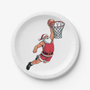Santa Playing Basketball Christmas Sport Lovers Paper Plate