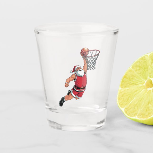 Santa Playing Basketball Christmas Sport Lovers  Shot Glass (Front)