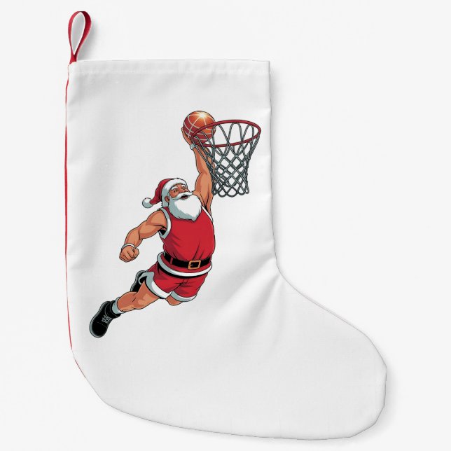 Santa Playing Basketball Christmas Sport Lovers  Small Christmas Stocking (Front)
